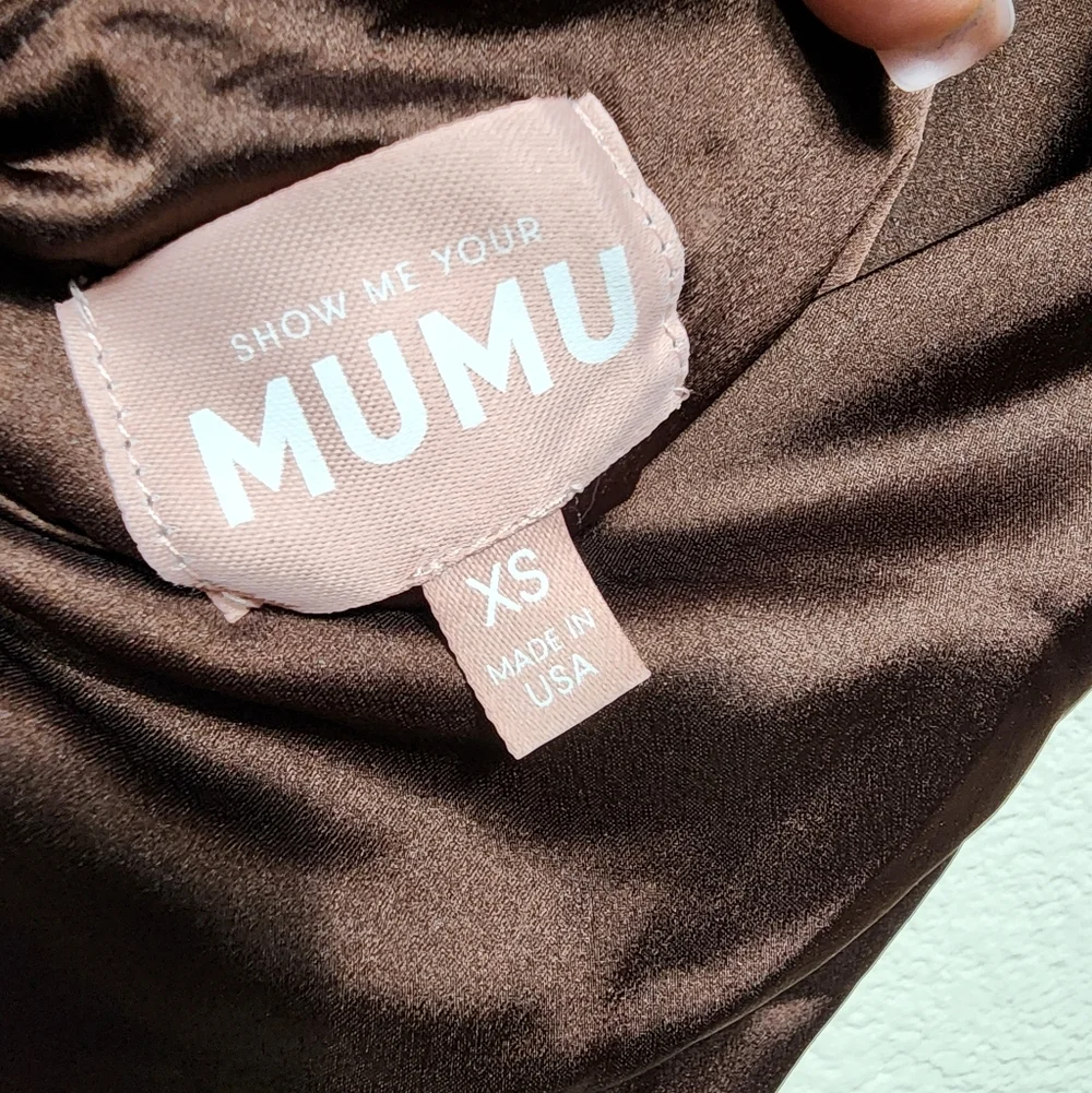 Show Me Your MUMU Lisa Maxi Dress XS Chocolate Luxe Satin Wedding Party Prom - Picture 11 of 11